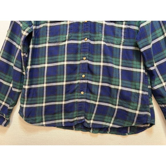 Jachs Girlfriend Flannel Snap Front Shirt Sz M Blue Green Plaid Stretch Comfort - Picture 6 of 13